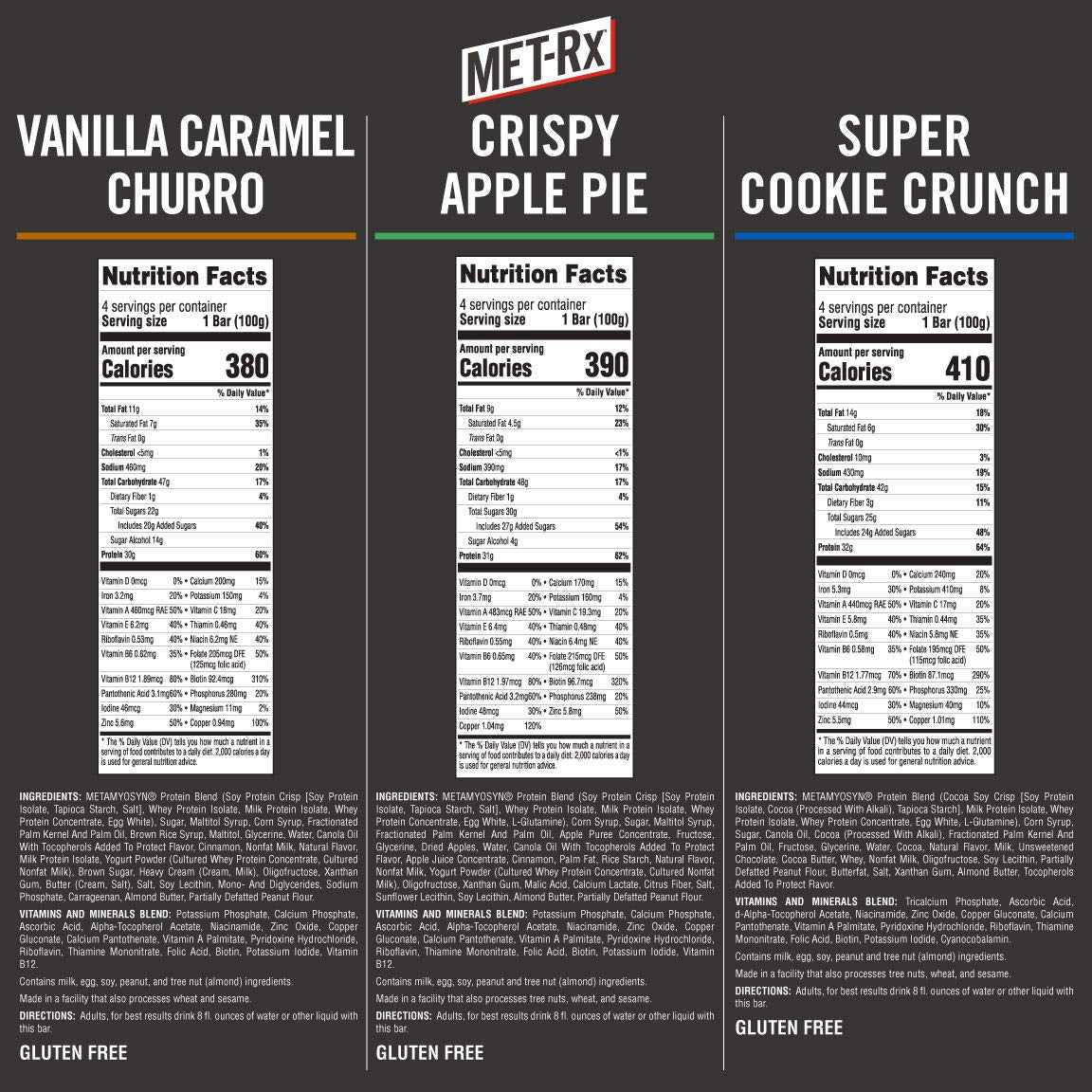 MET-Rx Big 100 Colossal Vanilla Caramel Churro bar, convenient high-protein meal on the go.
