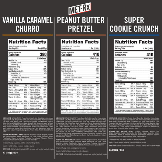 MET-Rx Big 100 Colossal bar protein close-up highlights high-protein snack for workouts.