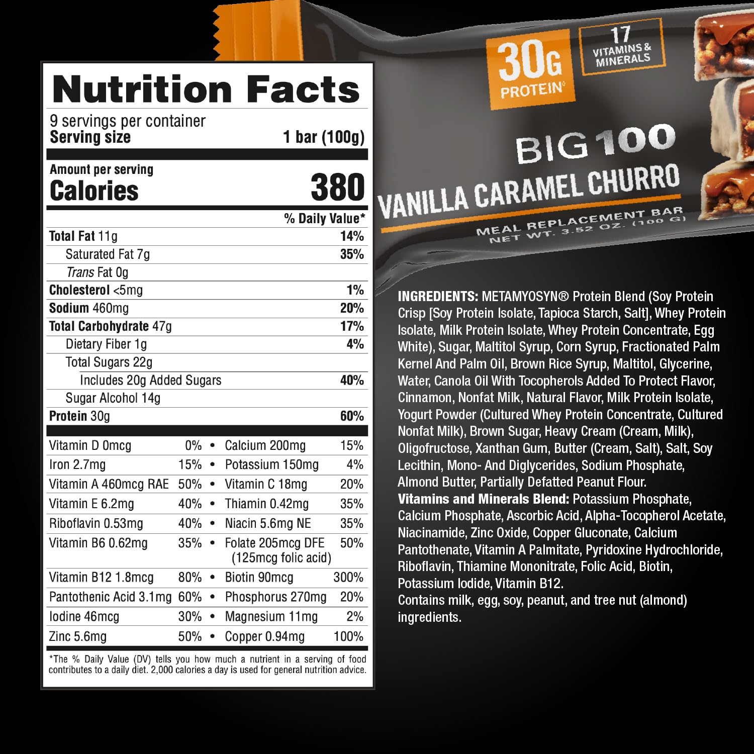 MET-Rx Big 100 Colossal vanilla caramel churro bar in action, ready for training.