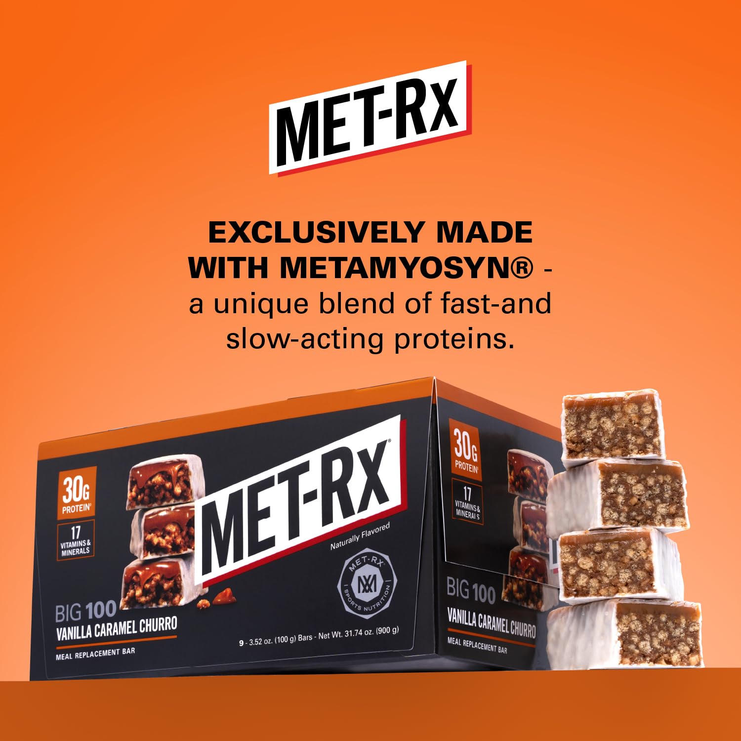MET-Rx Big 100 Colossal bar wrapper close-up highlights convenient snack.