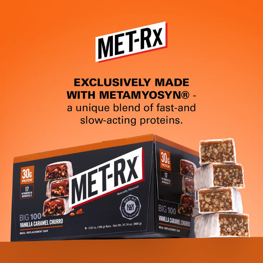 MET-Rx Big 100 Colossal bar wrapper close-up highlights convenient snack.
