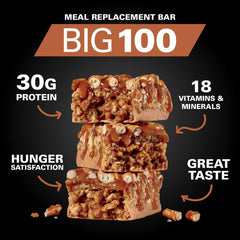 MET-Rx Big 100 Peanut Butter Pretzel nutrition facts panel with vitamins A, C, and zinc