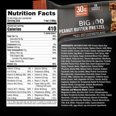 MET-Rx Big 100 Peanut Butter Pretzel bar as a quick energy snack at a desk
