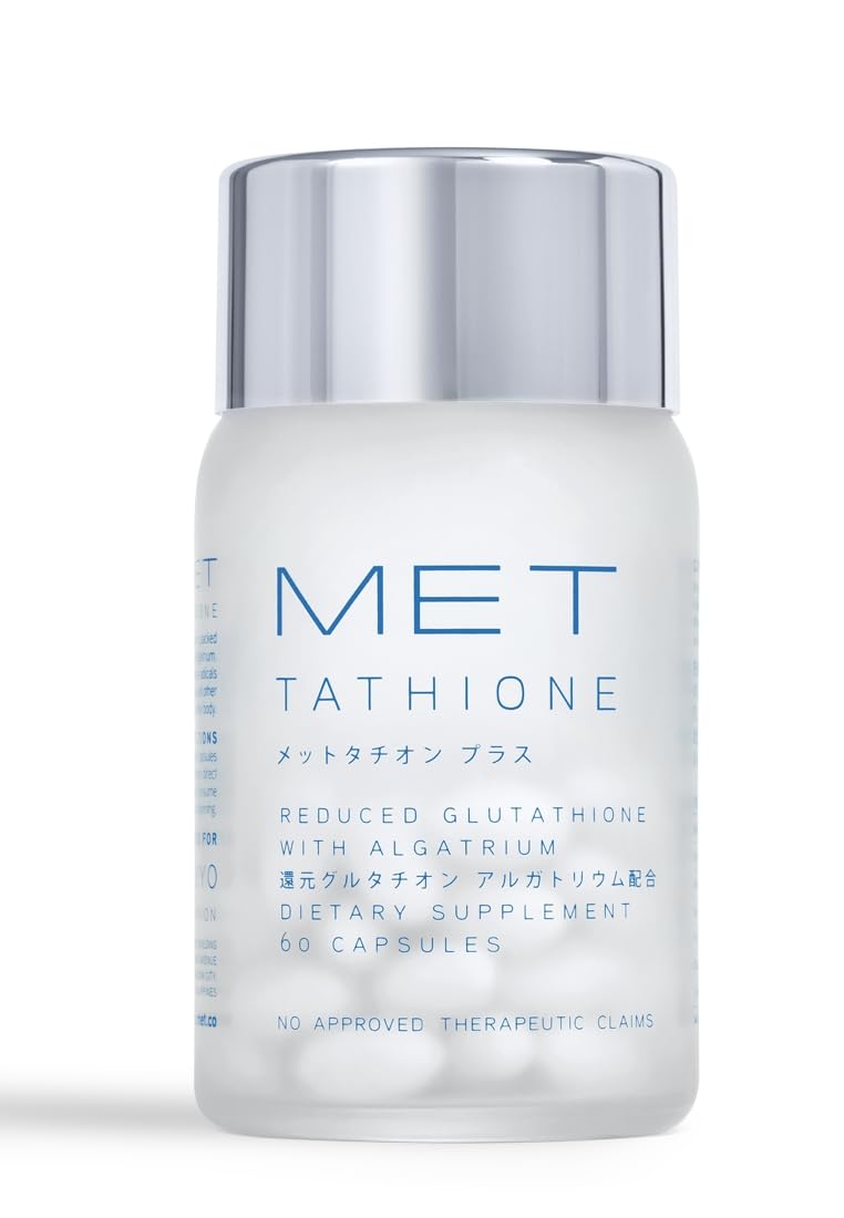 MET Tathione bottle on a countertop highlighting easy daily dosage after meals.