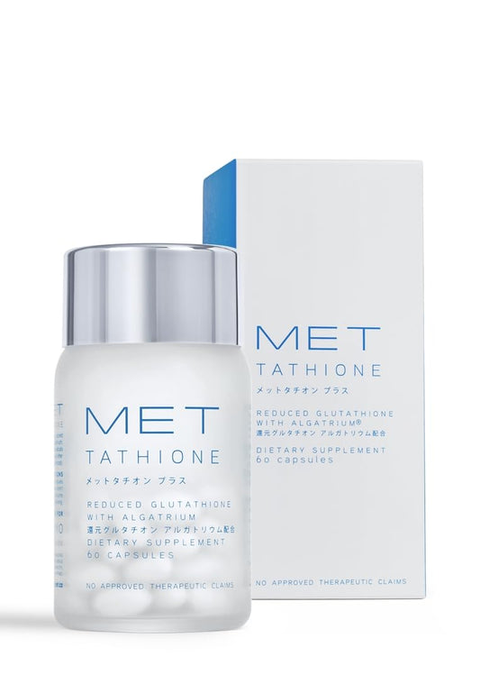 MET Tathione capsules close-up showing unflavored soft gels for daily use.