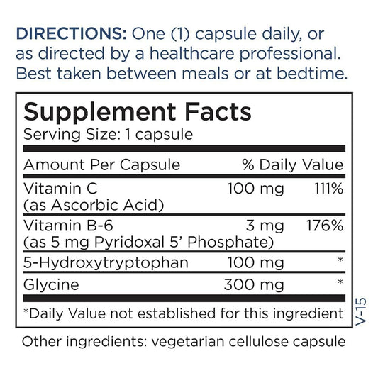 Metabolic Maintenance 5-HTP capsules close-up highlighting 100 mg per serving