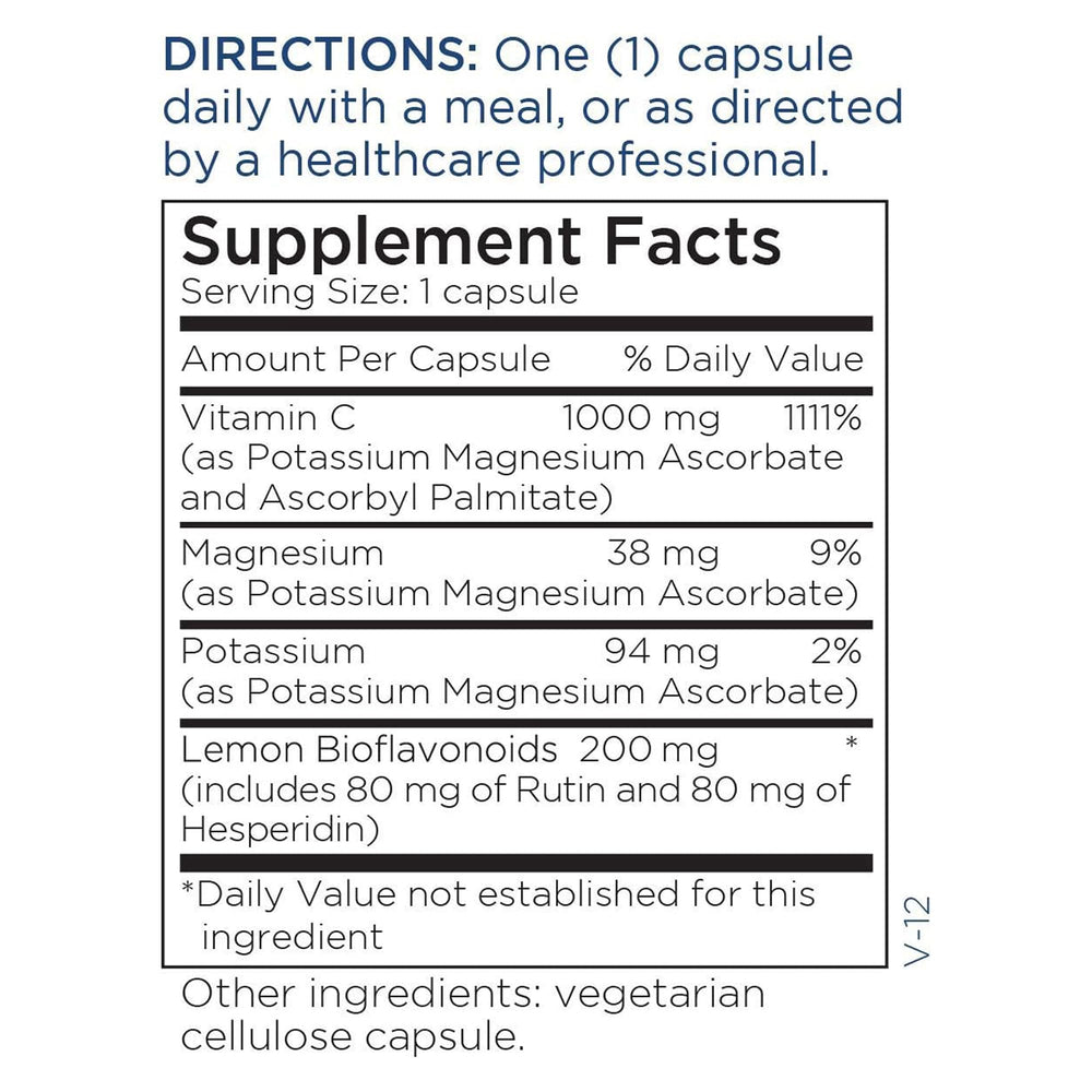 Metabolic Maintenance BPA-free amber bottle protecting vitamin C integrity.