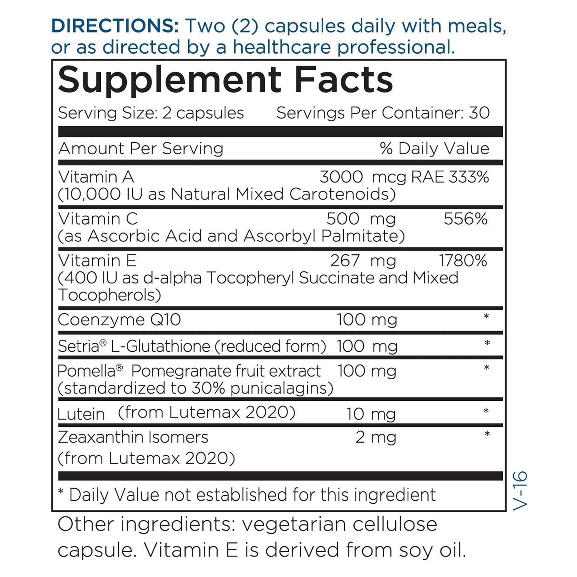 Ingredients panel close-up featuring lutein and zeaxanthin for eye health.