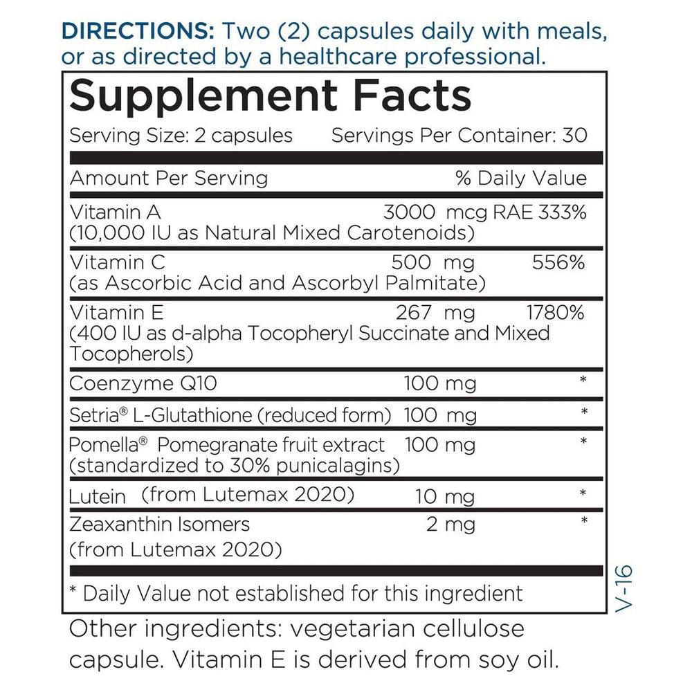Ingredients panel close-up featuring lutein and zeaxanthin for eye health.