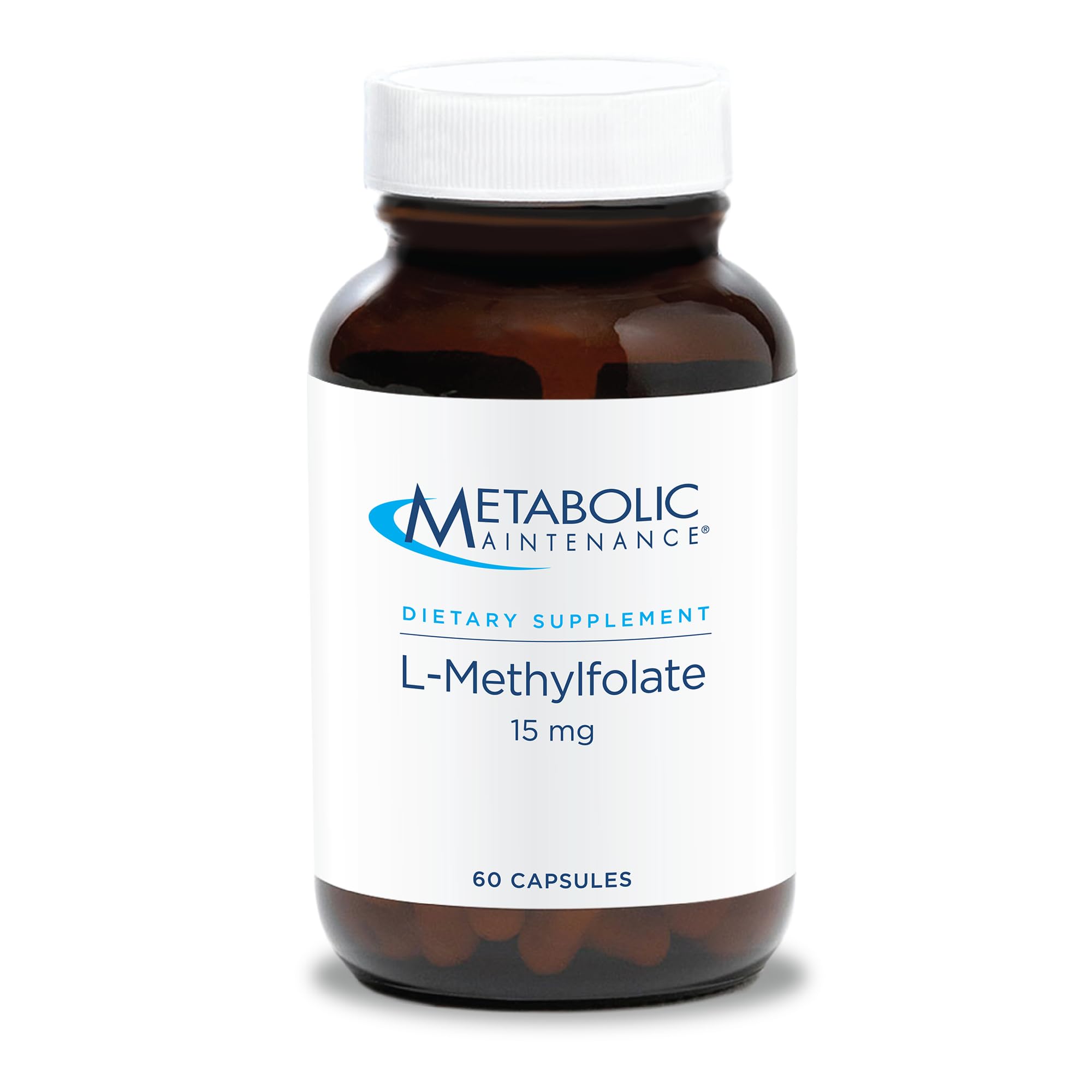 Metabolic Maintenance L-Methylfolate 15 mg bottle front view for easy daily dosing.