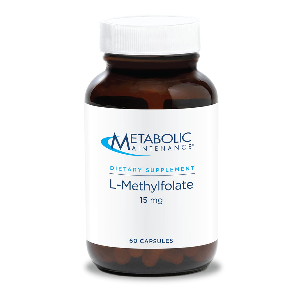 Metabolic Maintenance L-Methylfolate 15 mg bottle front view for easy daily dosing.