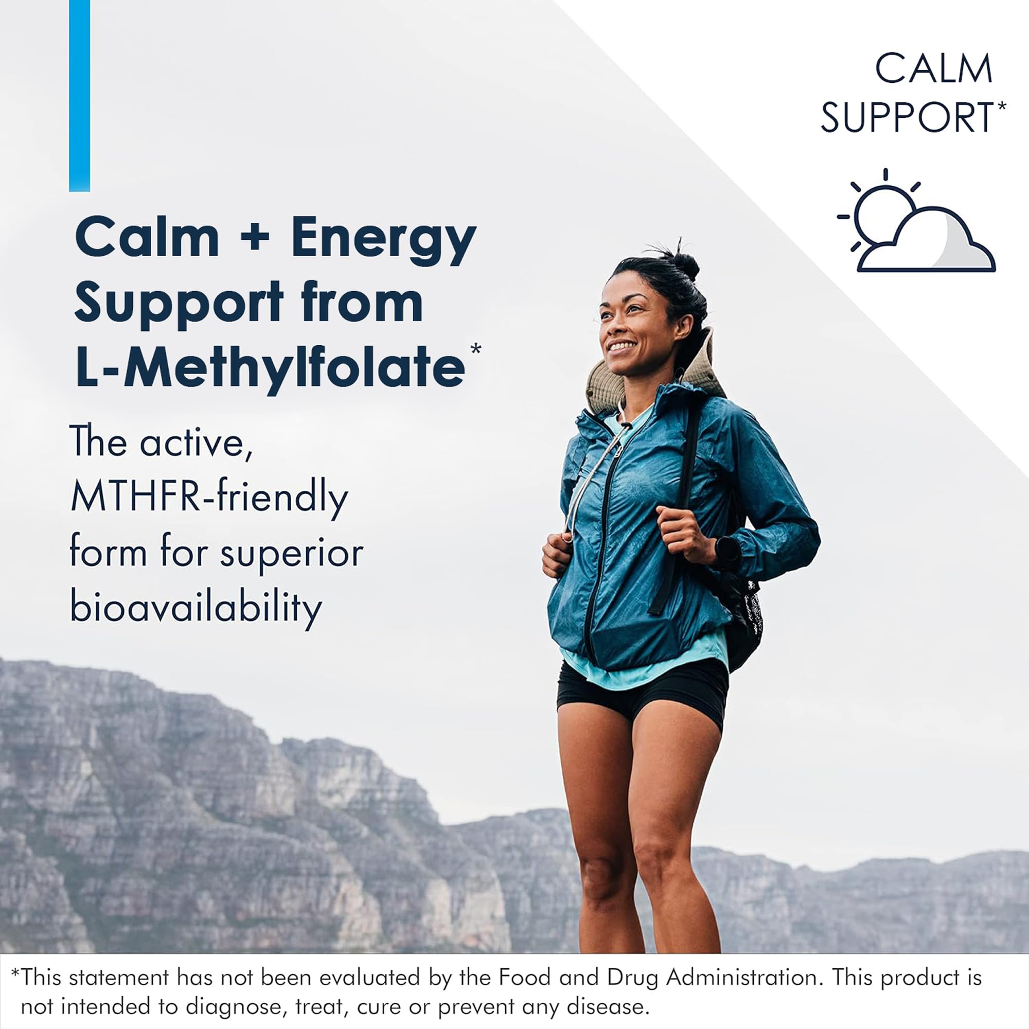Metabolic Maintenance L-Methylfolate 15 mg bottle side view in compact packaging.