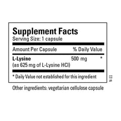 Metabolic Maintenance L-Lysine 500mg bottle pour shows easy-to-dispense serving.
