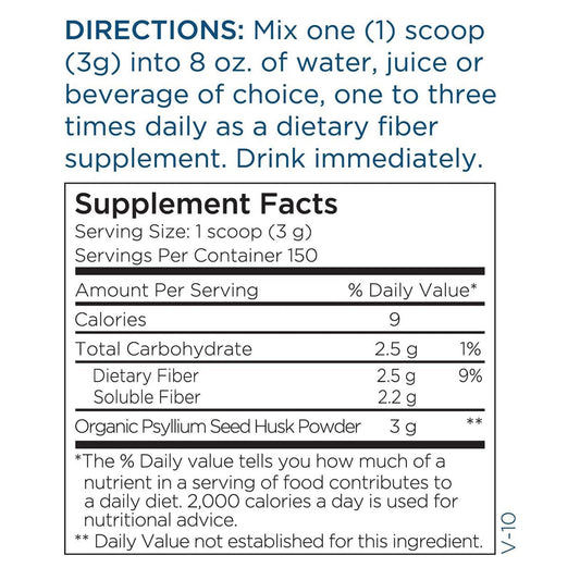 Metabolic Maintenance Organic Psyllium Husk Powder in a bottle ready to scoop for meals.