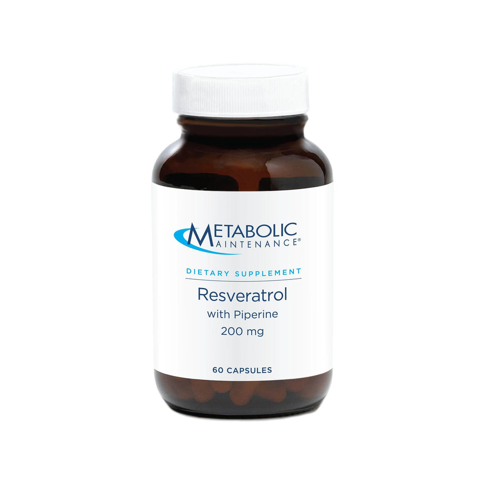 Metabolic Maintenance Resveratrol bottle showing the supplement’s antioxidant support for daily use.