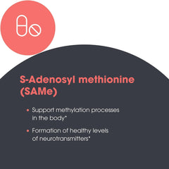 Metabolic Maintenance SAMe bottle with glass of water for daily use.