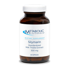 Metabolic Maintenance Silymarin front label bottle shows 60 vegetarian capsules for liver support.