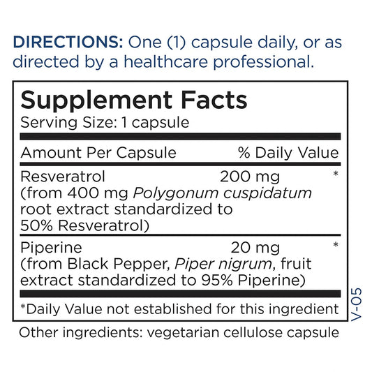 Metabolic Maintenance Trans-Resveratrol capsules ready for cardiovascular support.