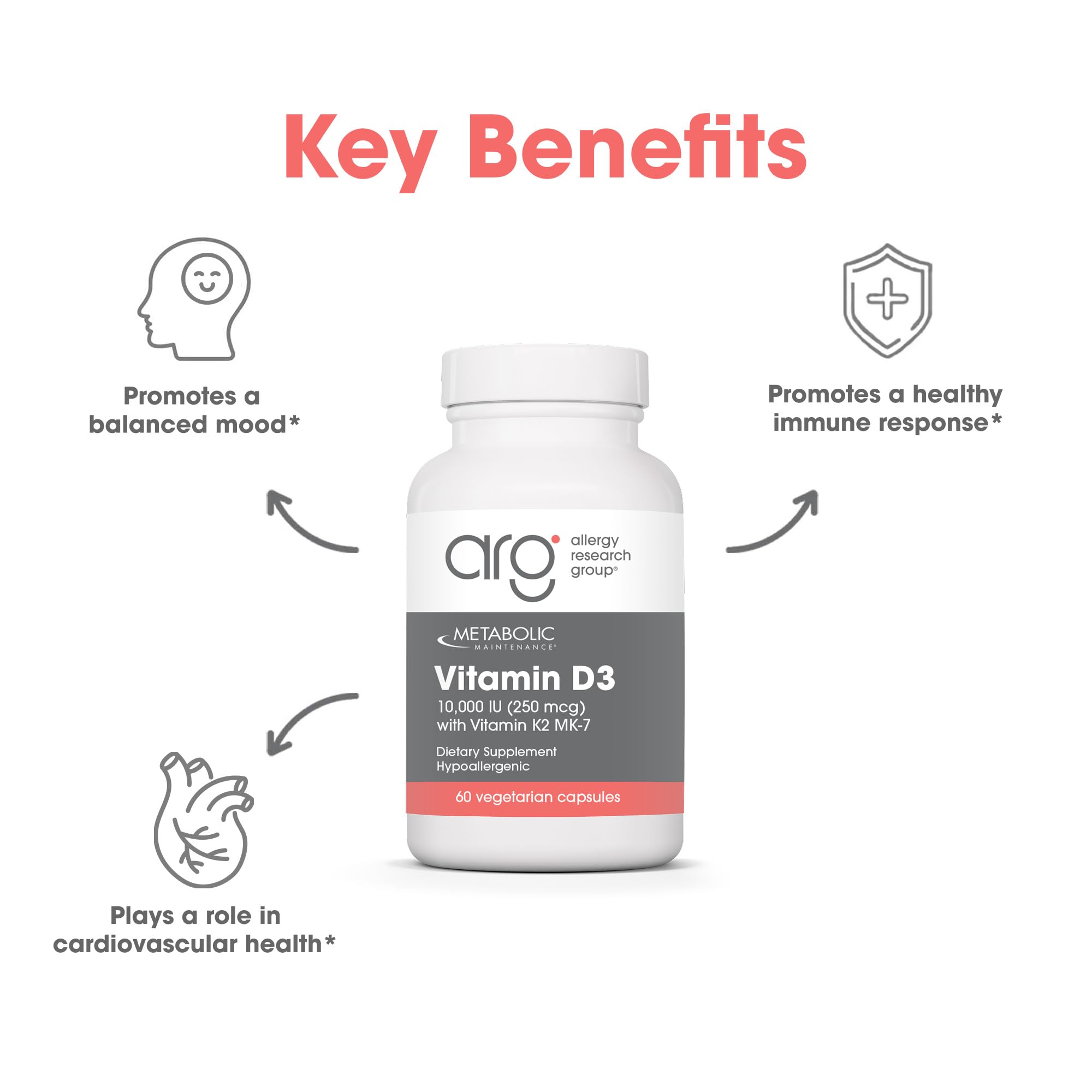 Metabolic Maintenance Vitamin D3 label design emphasizing purity and allergen-free formula