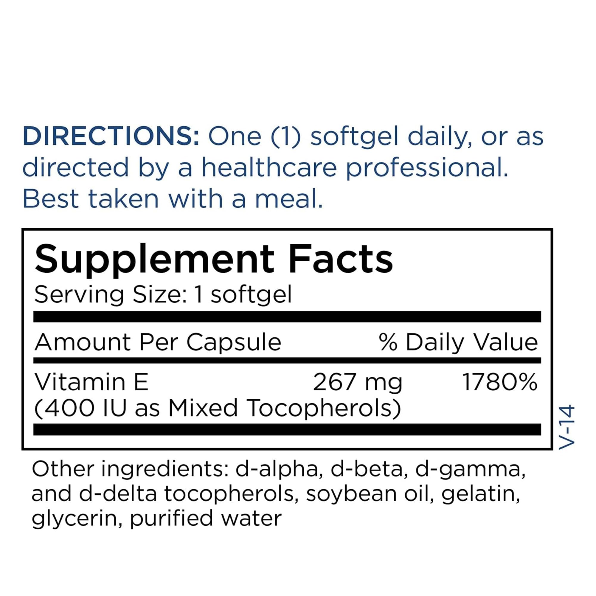 Vitamin E capsule close-up with label, symbolizing trusted wellness support from Metabolic Maintenance.