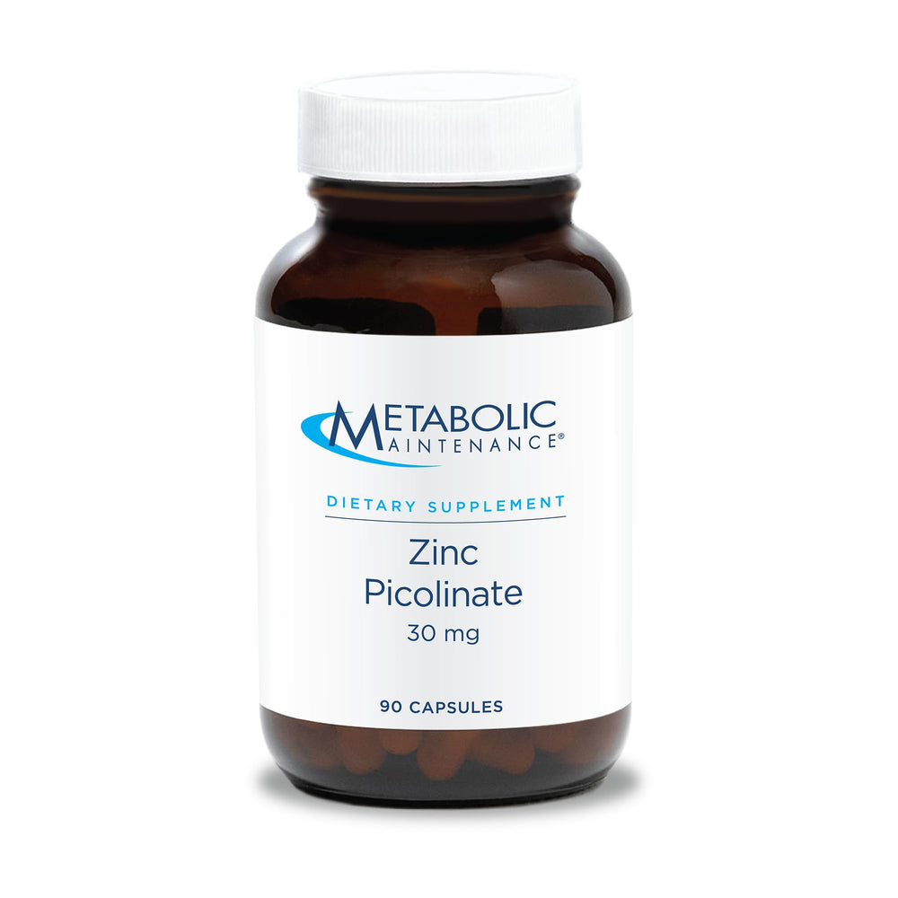 Metabolic Maintenance Zinc Picolinate bottle with label highlighting daily immune support