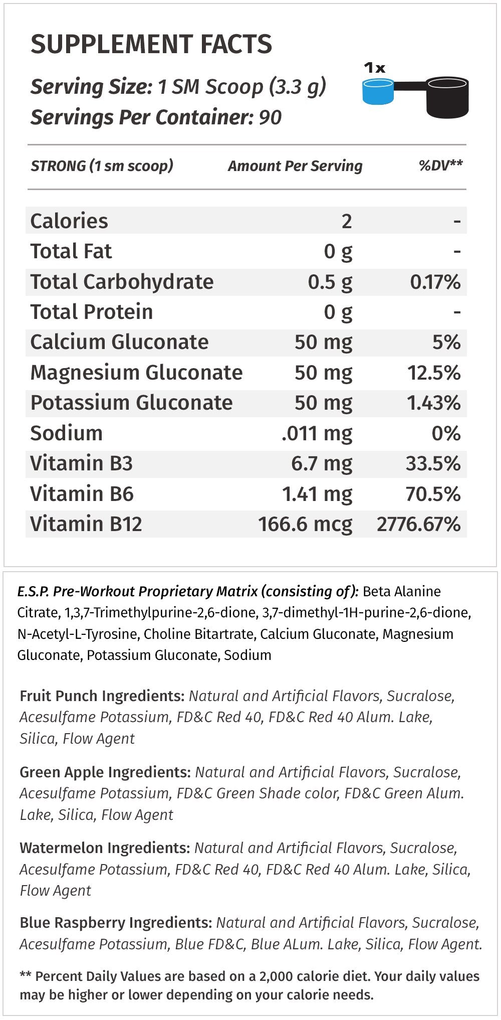 Metabolic Nutrition ESP blue raspberry tub beside supplement facts panel for informed dosing