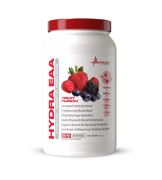 Metabolic Nutrition Hydra EAA bottle front supports hydration for lean muscle