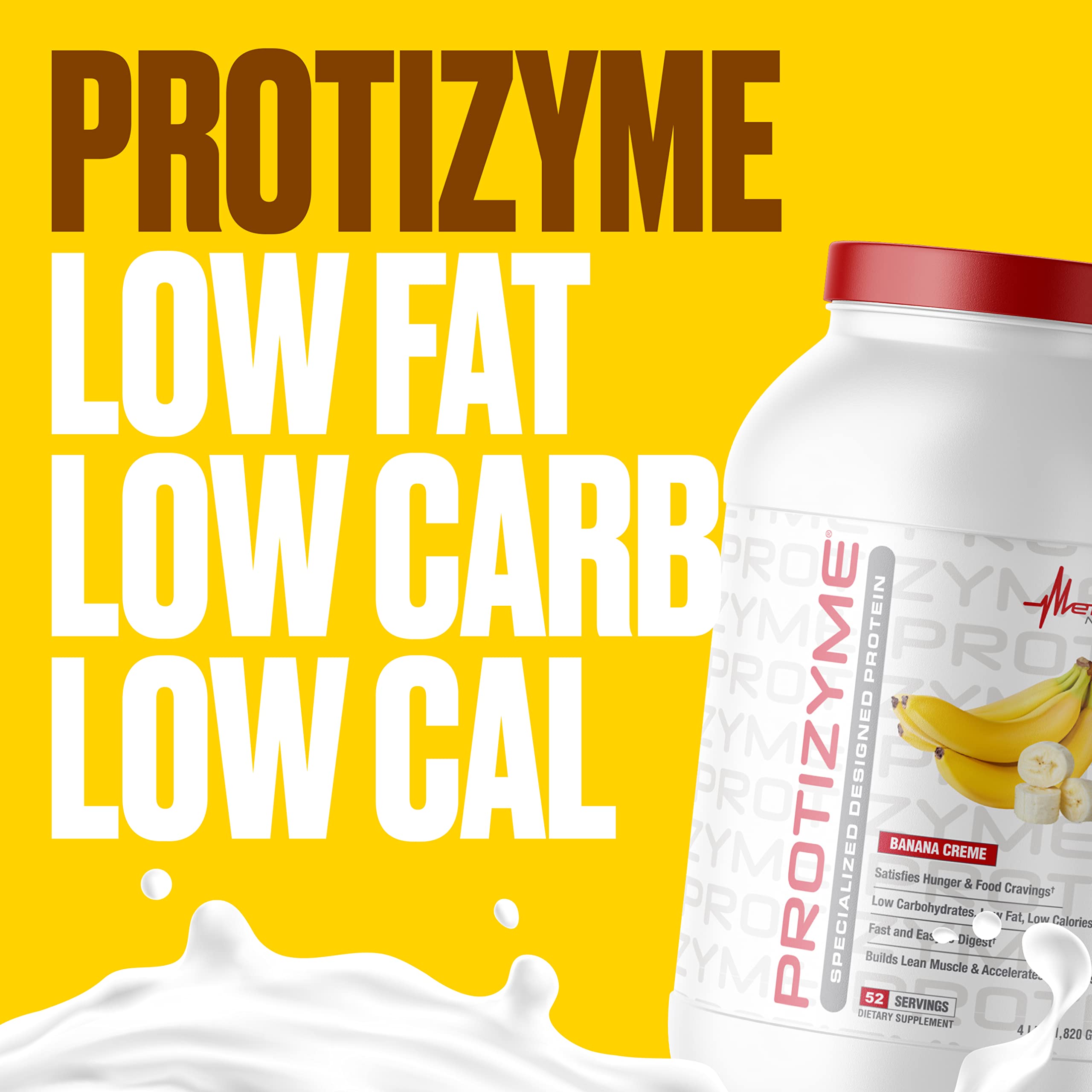 Protizyme bottle beside dumbbells signaling post-workout recovery support