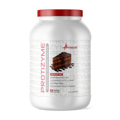 Metabolic Nutrition Protizyme chocolate cake bottle pour for a quick protein shake