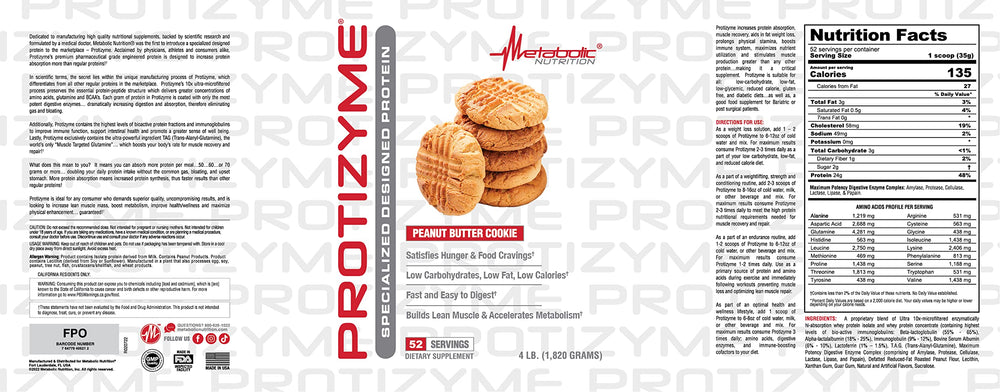 Metabolic Nutrition Protizyme powder with enzyme coating suggests easier digestion.