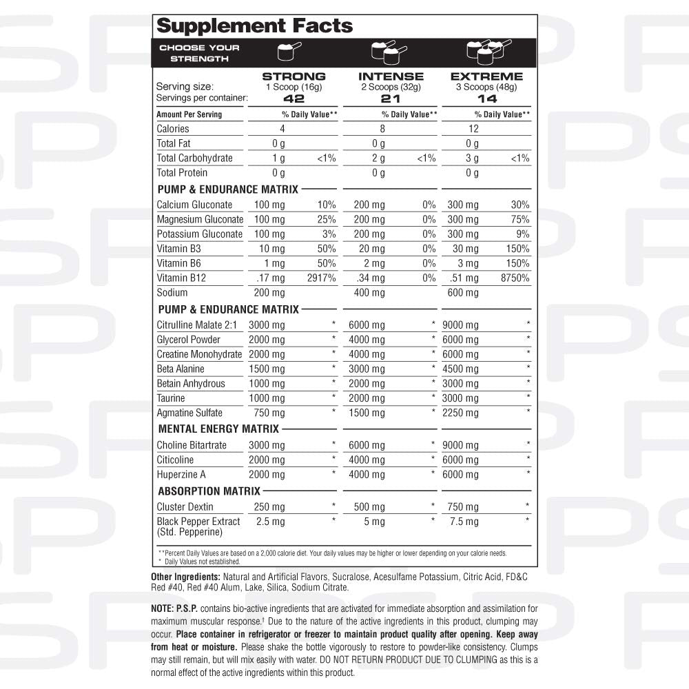 Metabolic Nutrition P.S.P. bottle label close-up highlighting caffeine-free design