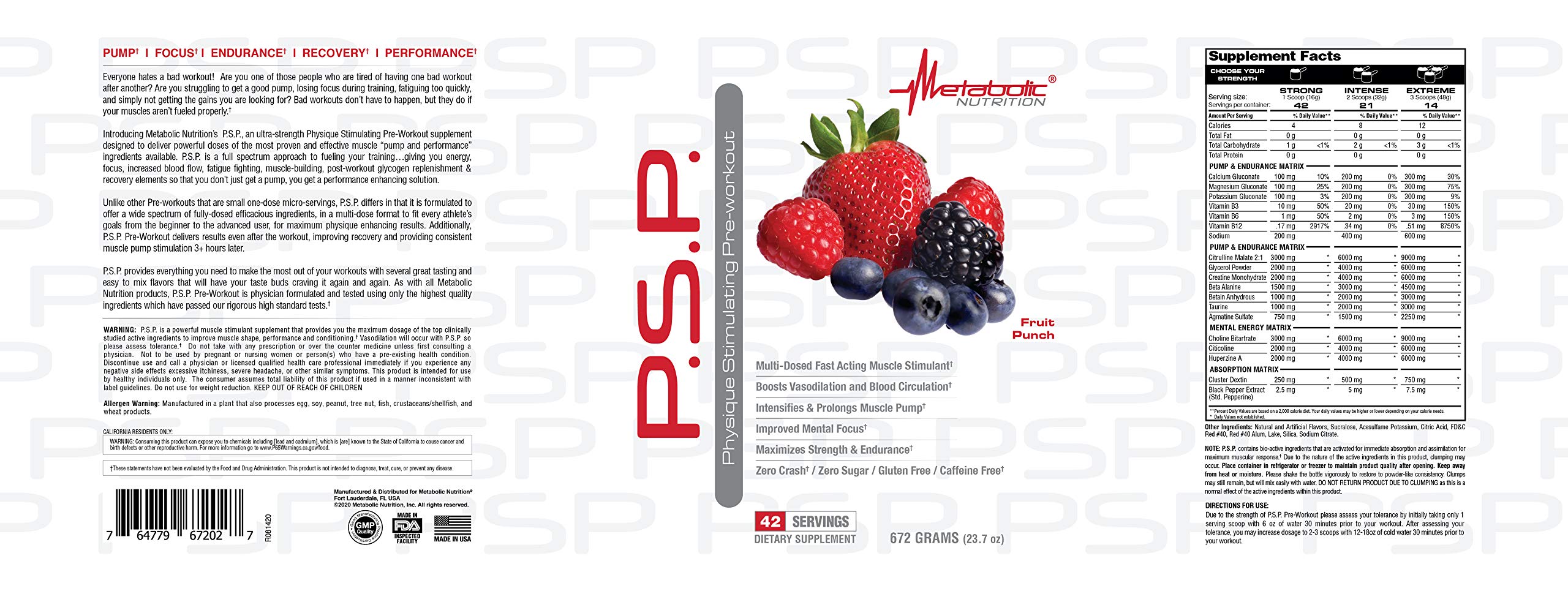Metabolic Nutrition P.S.P fruit punch powder ready to mix for a refreshing workout boost