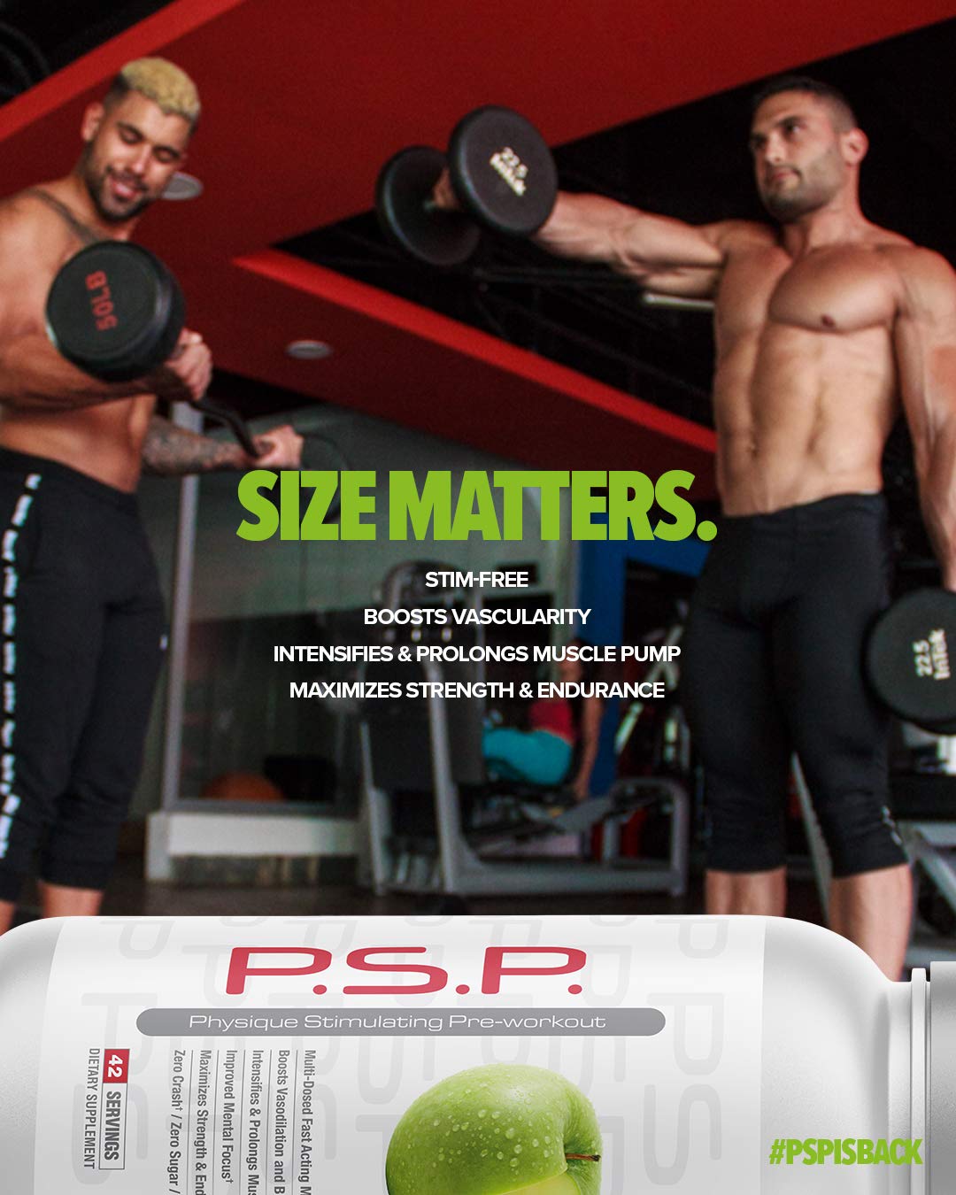 Metabolic Nutrition PSP packaging close-up communicates dosage and zero sugar, caffeine-free benefits