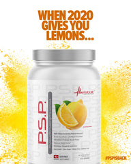 Metabolic Nutrition PSP Physique PreWorkout label close-up showing lemon flavor and zero sugar.