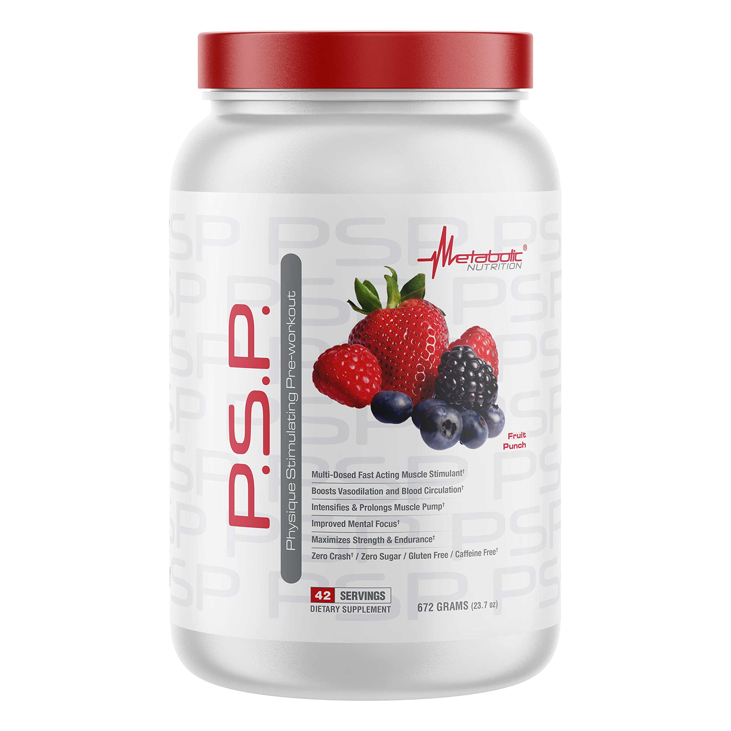 Metabolic Nutrition P.S.P preworkout tub with zero sugar formula for clean energy