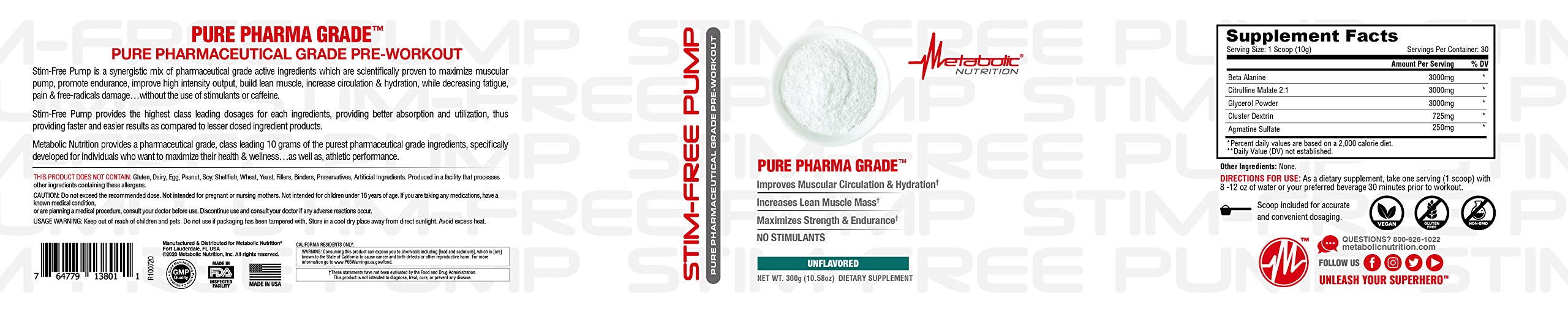 Metabolic Nutrition Stim Free Pump powder scoop demonstrates easy dosing for lean muscle support
