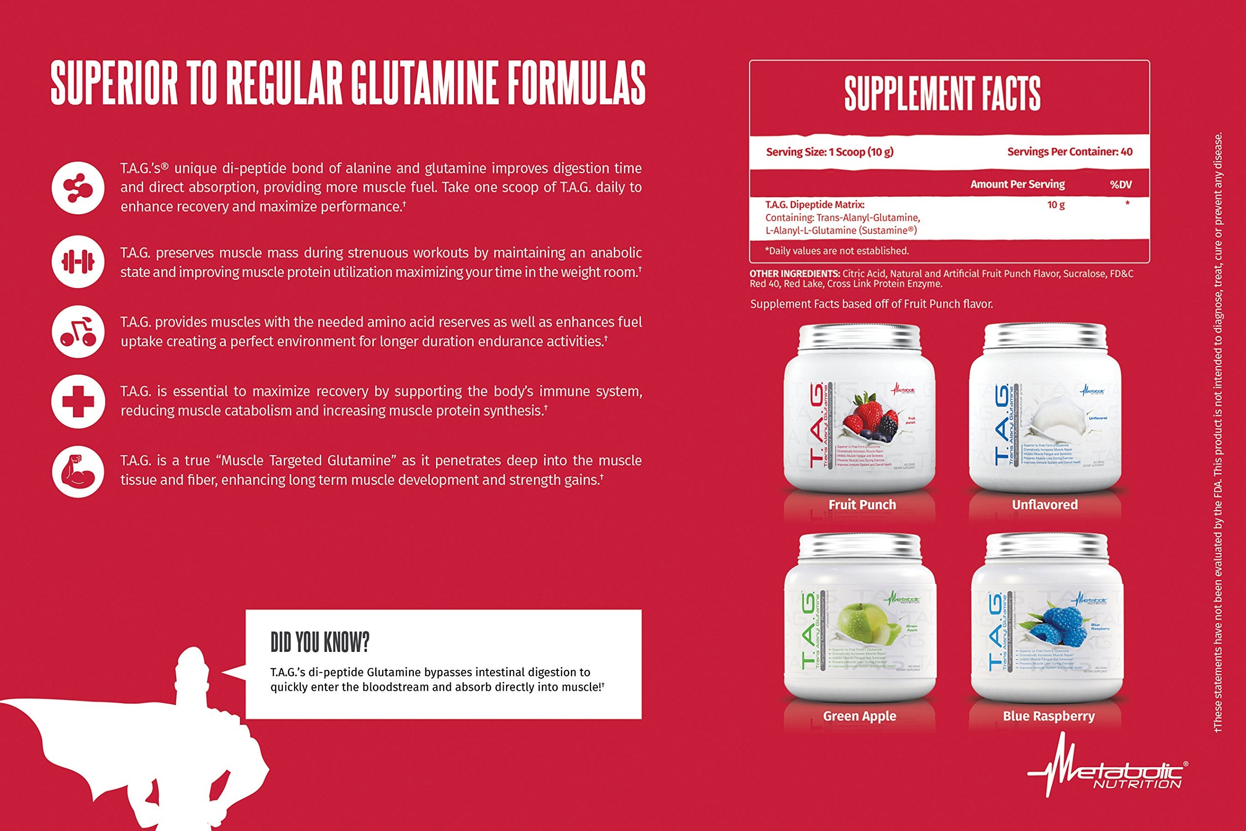 Metabolic Nutrition TAG powder dissolves easily in water for quick mixing.