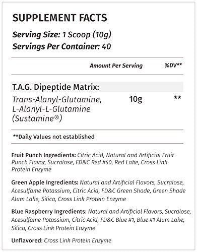 Metabolic Nutrition TAG trans alanyl glutamine peptide powder, fast absorption.