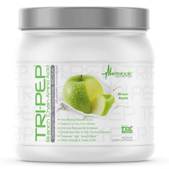 Metabolic Nutrition TriPep BCAA bottle with green apple flavor for post-workout recovery.