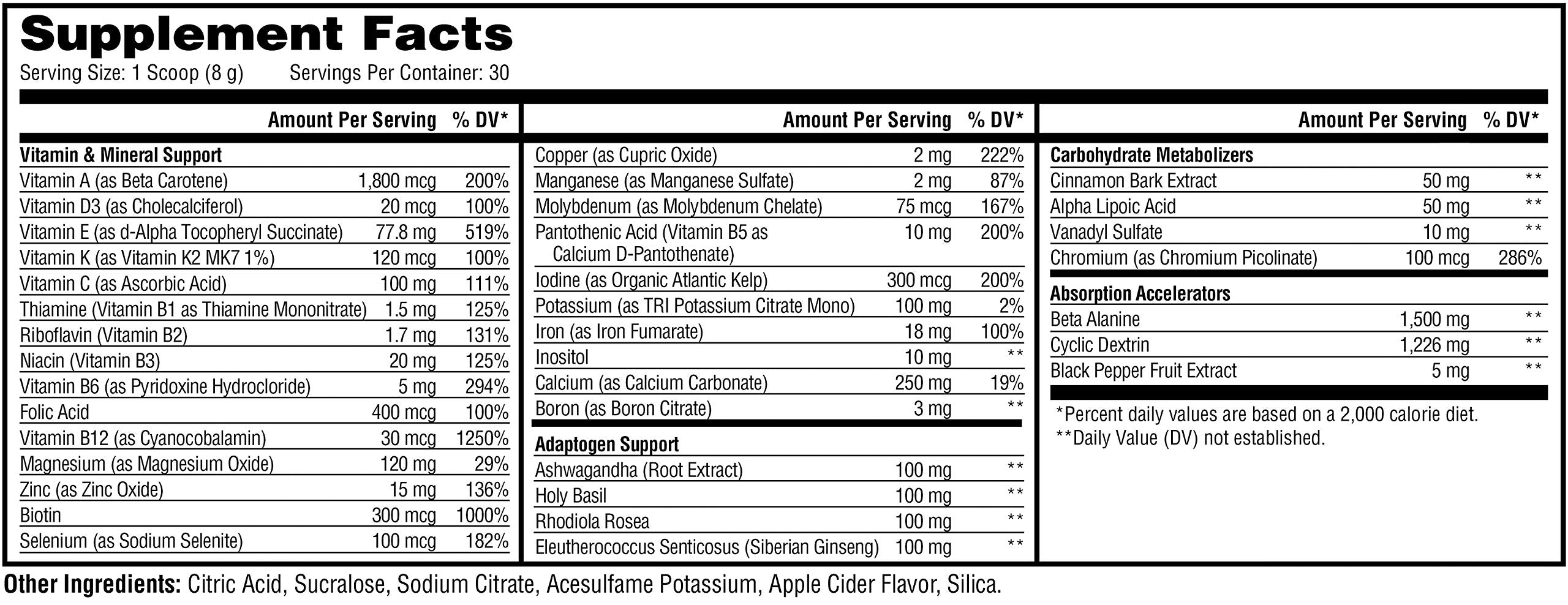 Vitagen Apple Cider scoop resting on tub to illustrate serving size