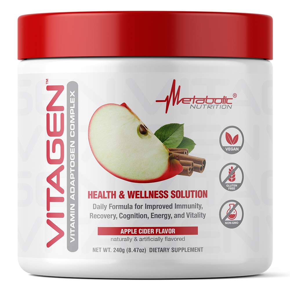 Vitagen Apple Cider tub showing label with daily wellness benefits