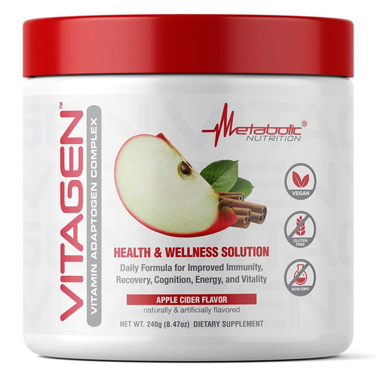 Vitagen Apple Cider tub showing label with daily wellness benefits