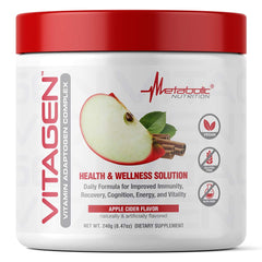 Vitagen Apple Cider tub showing label with daily wellness benefits