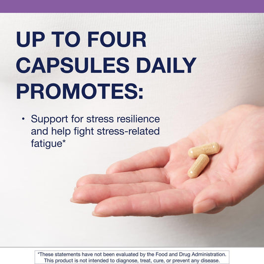 Metagenics Adreset capsules close-up highlighting vegetarian capsules and non-GMO formula.