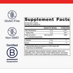 Metagenics Arginine Plus nutrition facts panel for informed daily use.