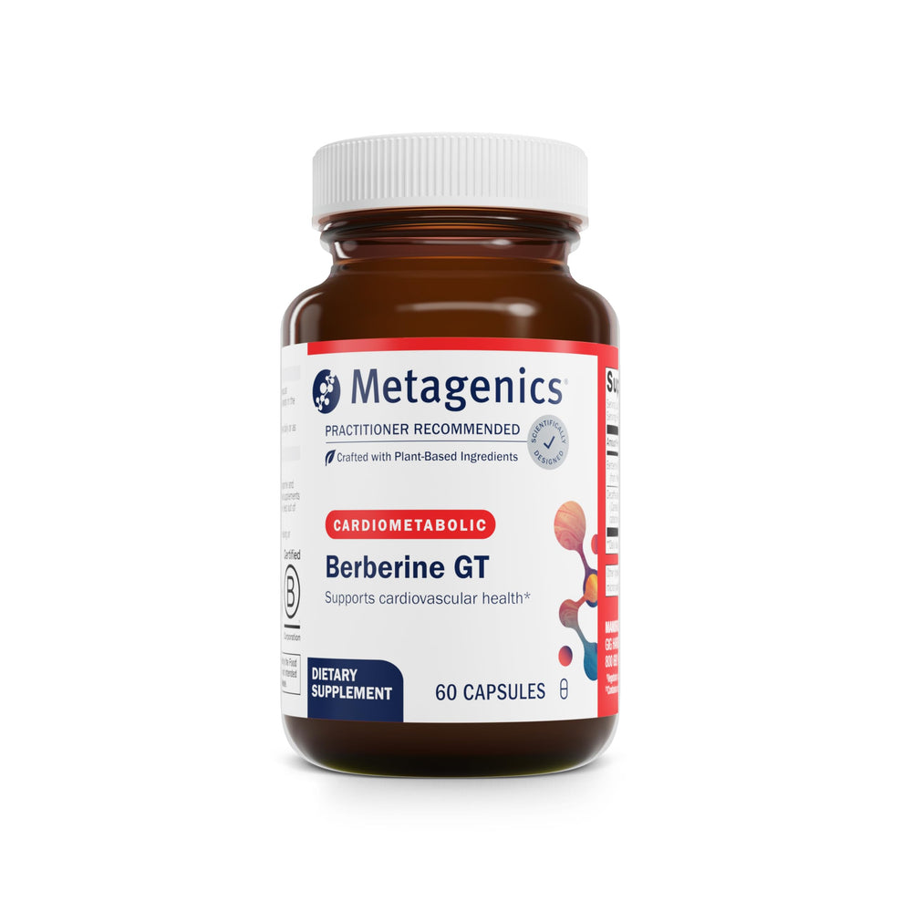 Metagenics Berberine GT bottle with 500 mg per capsule for metabolism support.