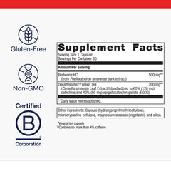 Product label shows Non-GMO and Gluten-Free status on Metagenics Berberine GT.
