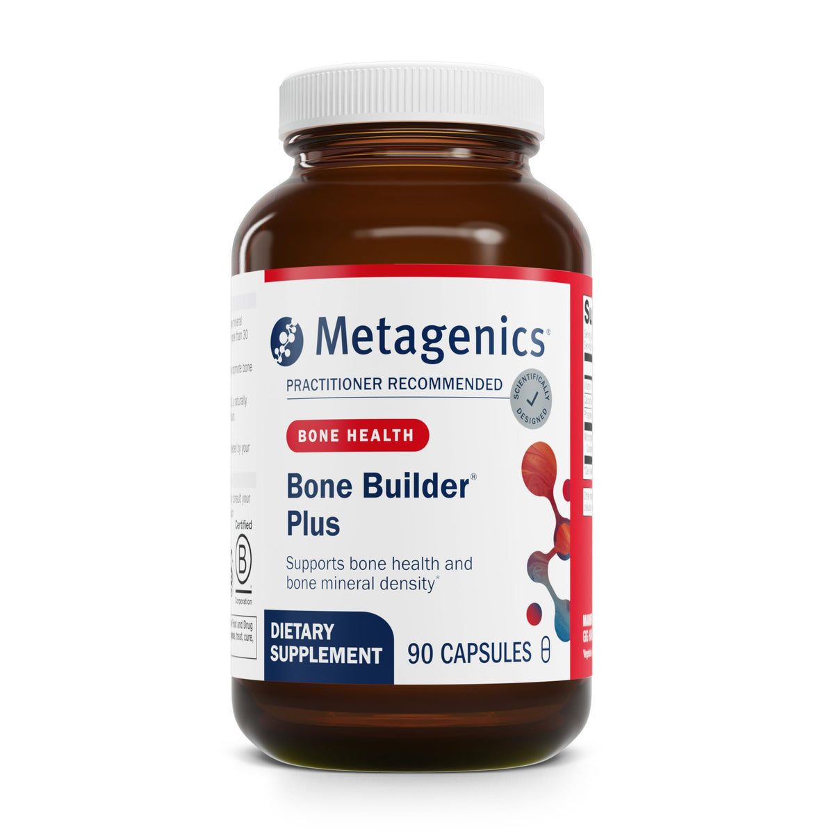 Metagenics Bone Builder Plus bottle front view with label and cap for bone health.