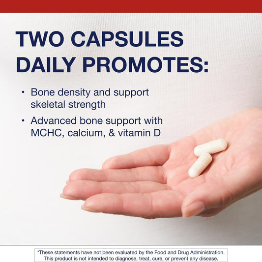 Close-up of Metagenics Bone Builder Plus capsules ready for daily use.