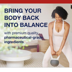 Non-GMO and gluten-free icon beside Metagenics branding for clean nutrition.
